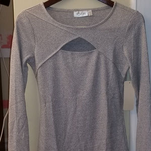 RD Style Long Sleeve Keyhole Top Gray - NWT